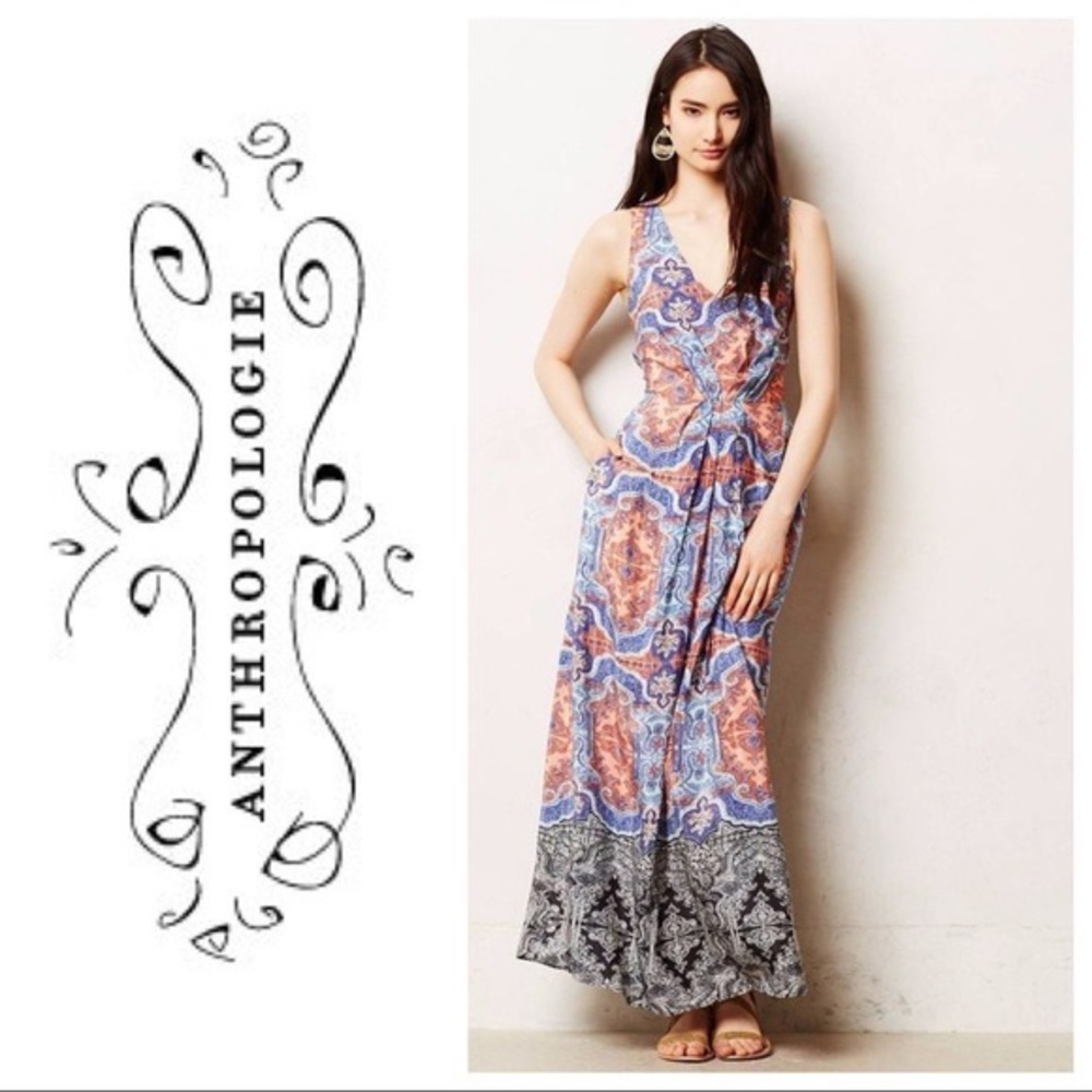 EUC Anthropologie Maeve Silk Medallion Maxi Dress, Size 0